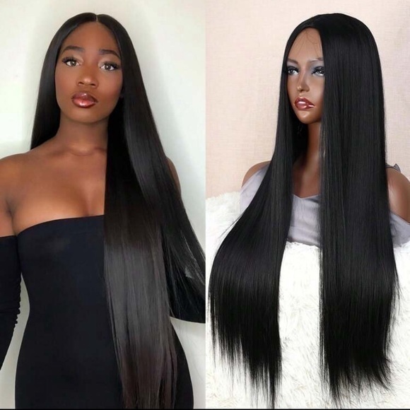 Nwt 28inch Synthetic Wig Long Straight Hair Black Middle Part